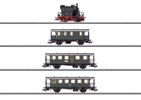 Märklin 26619 Zugpackung Spalter Bockl mit Dampflok BR 98.3 Glaskasten und drei Lokalbahnwagen der DB Epoche III